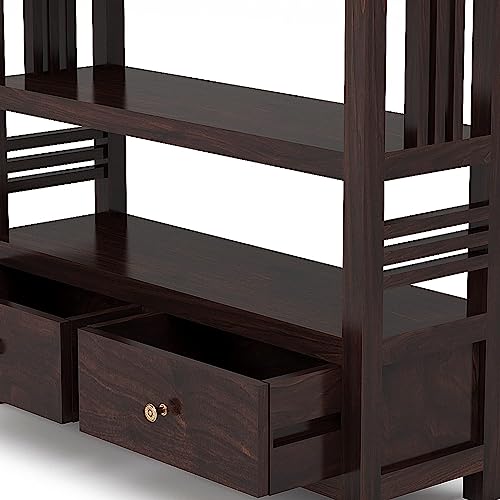 Image of Solid Sheesham Wood Console Table for Living Room | Entryway Hallway Sofa & Fish Tank Table with 2 Drawers & Shelf Storage | Rosewood Walnut Finish