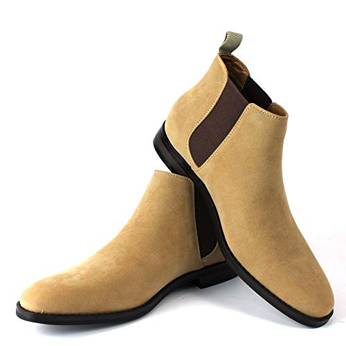 Jaxson Men's Ankle Dress Boots Slip On Almond Round Toe Leather Chelsea JX-B1851A3