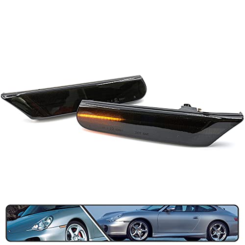2Pcs Smoked Lens Full Led Dynamic Sequential Blink Side Marker Lights For Porsche 911 1998-2005 Boxster 986 1997-2004 Front Bumper Side Marker Assembly #TOP4