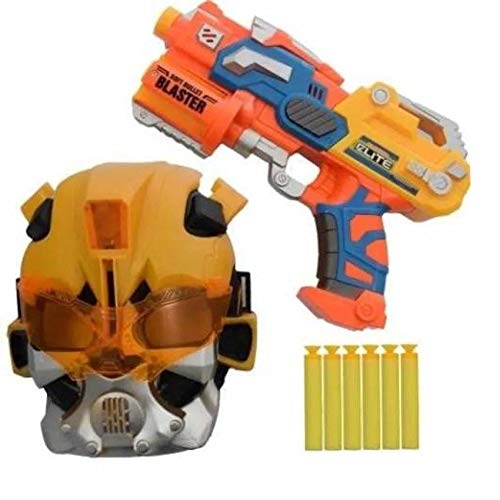 PISTOLA LANCADOR DE DARDOS COM MASCARA COM LUZ NERF ARMA COM 6 DARDOS COMPLETA