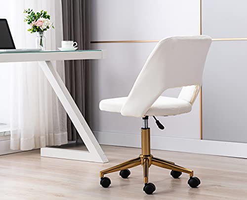 Zhenghao Zh4You Modern Armless Desk Chair Vanity Stool For Teen Girls, Hollow Back Task Chair Study Chair Sewing Chair With Gold Base For Home Officebedroomliving Room (White) #TOP6