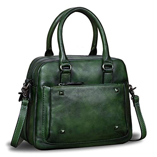 Genuine Leather Satchels Top Handle Bags For Women Handmade Vintage Crossbody Purses (Green) Medium #TOP6