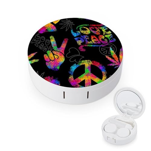 fkgvwo Contact Lens Case Colorful Peace and Love Contact Lens Box Travel Kit Portable for Travel & Home