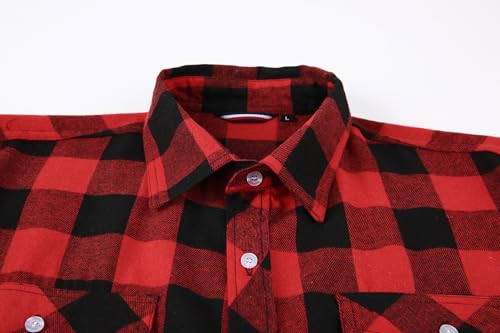 JupiterSecret Mens Flannel Plaid Shirts Long Sleeve Button Down Casual Shirt Regular Fit with Pockets (RedPlaid,L) - Image 4