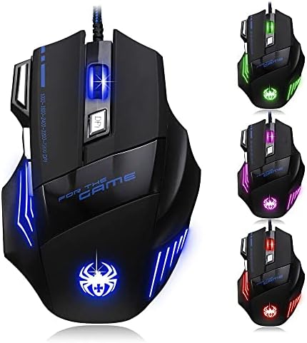 Zelotes Ergonomic 7200 DPI LED Optical Wired Gaming Mouse Mice 7 Buttons Compatible Mac Pro Gamer PC Laptop Desktop Notebook-Black Black(T80)