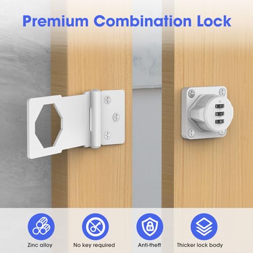 Image of Mechanical Password Rotary Hasp Locks, Cabinet Locks with Combination, Door Security Latch for Small Barn Doors, Cabinets, Gate, Bathroom, Outdoor, Closet, Fence (White)