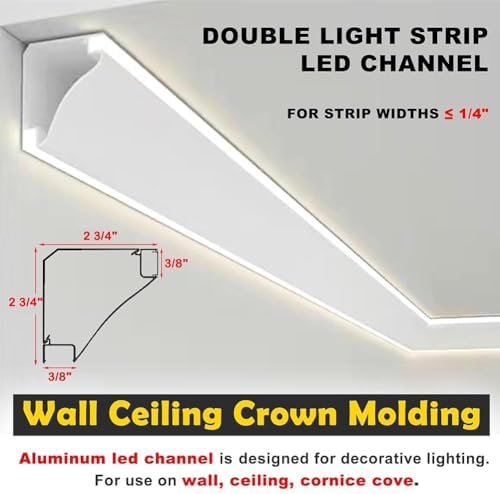 LED Aluminum Ceiling Trim Molding with Diffuser Channel - Indirect Wall/Ceiling Lighting, Double-Sided Luminous Cornice for Living Room, 1.6m/5.2ft (Neutral Light)