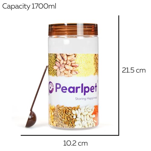 Image of PEARLPET Plastic Containers for Kitchen Storage | Plastic Container Set with Spoon | BPA-Free, Stackable Jars | Brown, 1700ml (Set of 8)