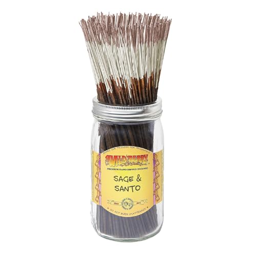 Wild Berry Incense Sticks - Sage & Santo - Green Woody Fragrance with Sage and Cedarwood - Hand Dipped in The USA (100 Count)