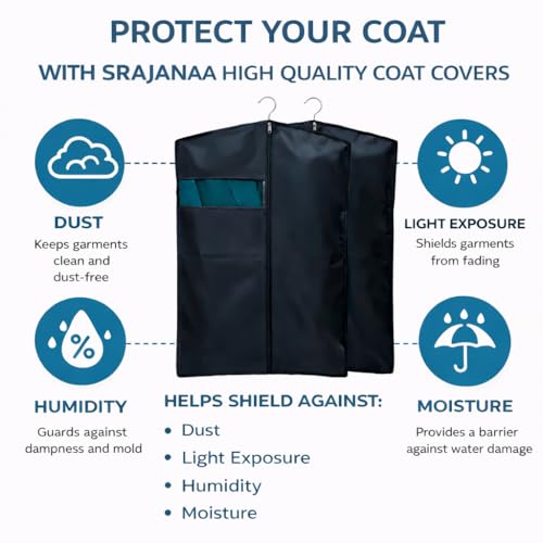 Image of Coat Covers with Zip and Hanger Window, Set of 6 Garment Bags for Suits, Blazers, Jackets, Foldable Dust Cover for Wardrobe Storage, 36 x 24 Inch, Black