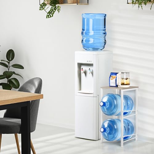 5 Gallon Water Bottle Holder Rack 2 Tier Water Jug Holder Stand with Storage Shelf, 2 Slots 5 Gal Water Cooler Jug Rack for Home, Office, Garage Organizer, Light Grey - Thumbnail 7