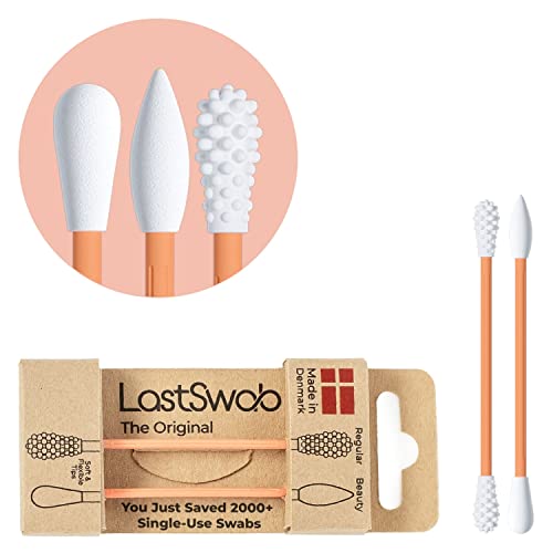 LastSwab Paquete doble – hisopos de algodón para limpieza de oídos y eliminación de maquillaje – se puede utilizar como repuesto (Durazno)