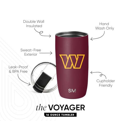 Image of Simple Modern Washington Commanders Coffee Mug with Flip Lid | 16oz | NFL | Voyager Officially Licensed Commanders Stainless Steel Coffee Tumbler | Football Gift for Men, Dad, Him, Her