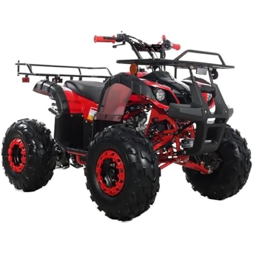 HHH 125cc ATV with reverse ATV Quad Youth 4 wheeler ATVs Youth ATV Four Wheelers Big Tires LED Lights Gas ATV and Matching Rims (Red)