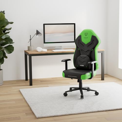 DIABLO X-Gamer 2.0 Sedia Gaming Gamer da Ufficio Design Ergonomico Cuscino Lombare Rivestimento in Tessuto Braccioli Confortevoli (Nero-Verde) - Immagine 1