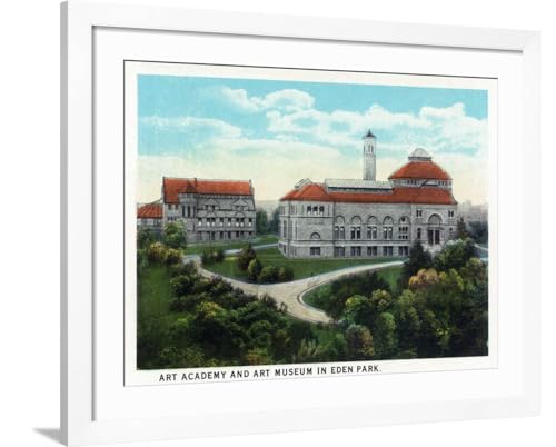 ART.COM Wall Art Print Cincinnati, Ohio - Eden Park Art Academy and Museum Exterior on White Frame by Lantern Press, 40" x 32"