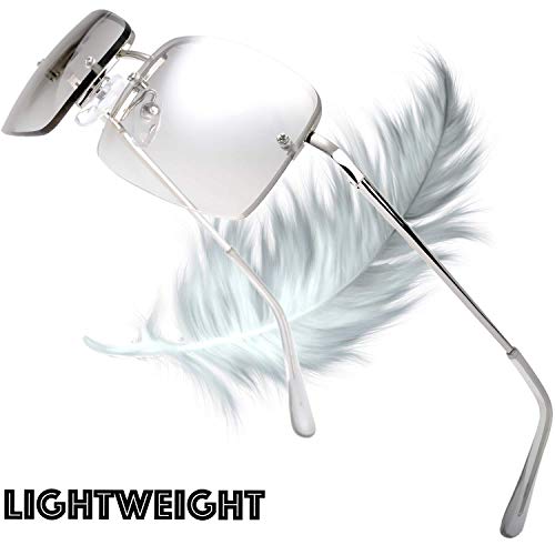 The Fresh Minimalist Small Rectangular Sunglasses Clear Eyewear Spring Hinge - Gift Box Package (307-Silver, Clear, 57)2