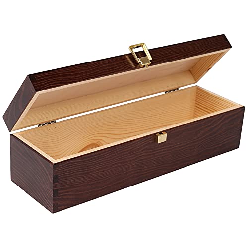 Creative Deco Braune Wein-Kiste aus Natürliches Kiefern-Holz | Wein-Box für 1 Flasche mit Deckel und Verschluss | 35,1 x 11 x 10 cm | Perfekt für Lagerung, Dekoration oder als Geschenk-Holzkiste