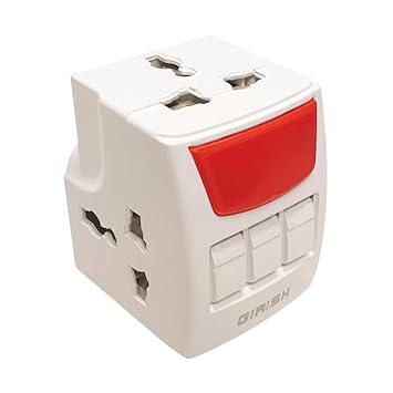 Glam 3 Pin Multi Plug Socket-Universal Travel Adapter with Individual Switch Safety Shutter | 3 Way Plug Extension for Home Office Travel 6Amp
