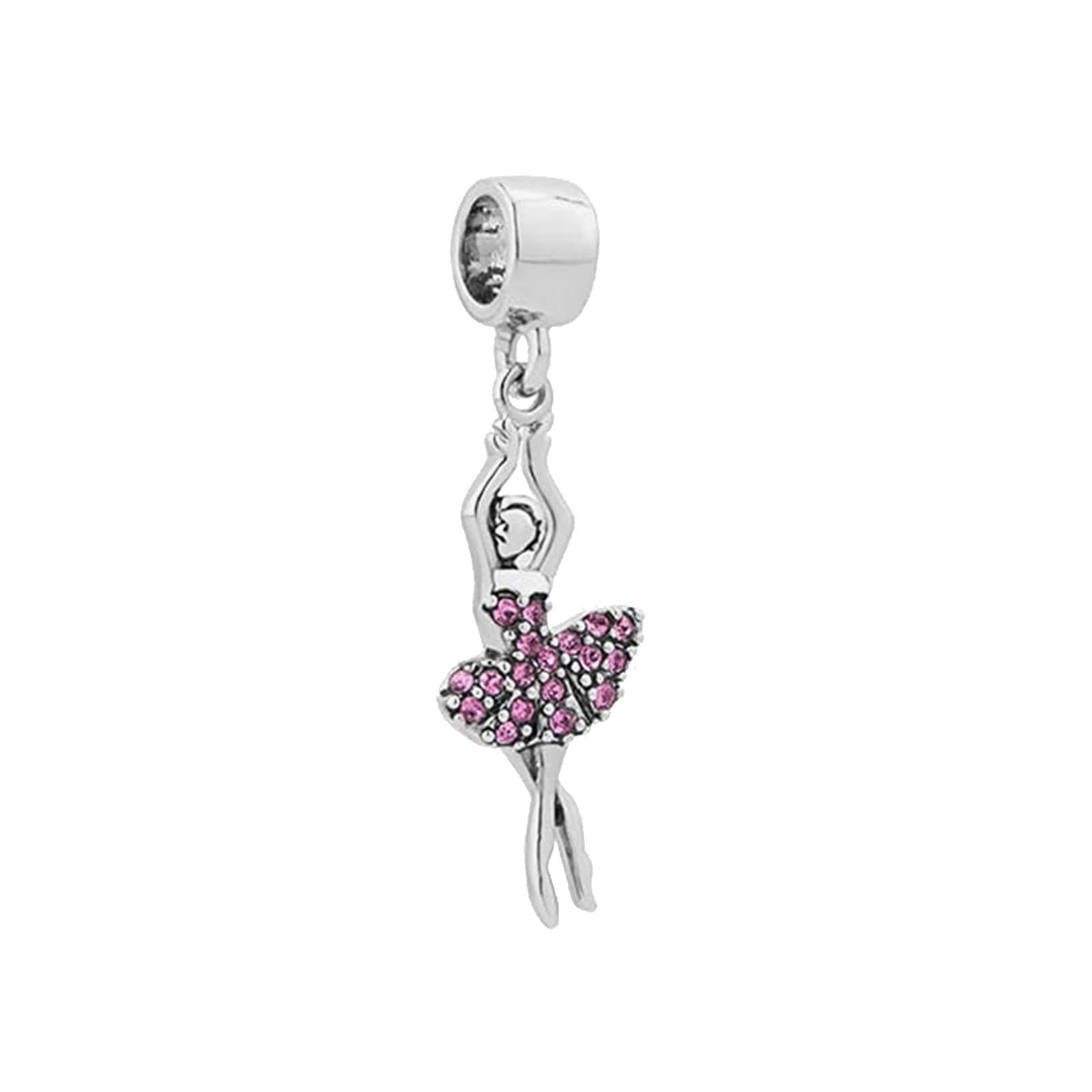 KunBead Ballet Dancer Pink Dance Dancing Dangle Charms Compatible with Pandora Bracelet Necklace Birthday Jewelry Gifts for Women