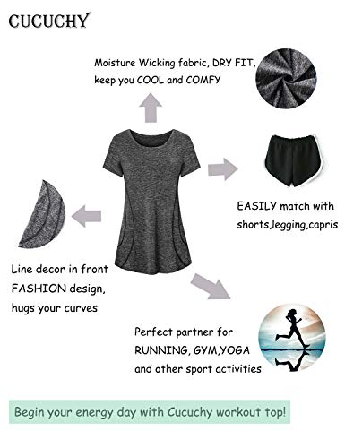 Image of Cucuchy Womens Yoga Tops Flowy Fitness Workout Shirts Short Sleeve Activewear