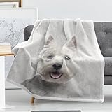 MILANKET West Highland Terrier Blanket for Couch Bed Throw Blanket, White Puppy Dog Print Fleece Blanket Cute Animal Pattern Blanket for Girls Women Adults 60 x 80 Inches