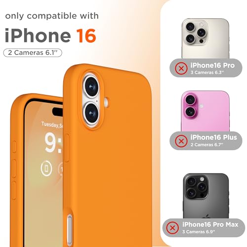 Image of Magnetic for iPhone 16 Case, Compatible with MagSafe, Liquid Silicone Phone Cover with Screen Protector & Camera Protector, Soft Anti-Scratch Microfiber Lining Inside 6.1 inch, Orange