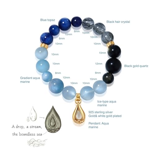 Image of Five Elements Solid 925 Sterling Silver 18K Gold /White Gold Vermeil Crystal Gemstone Beads Bracelet gift for women