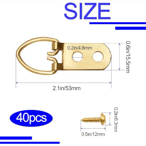 Image of Gold D-Ring Steel Picture Hangers, Heavy Duty Double Holes Paintings Hook