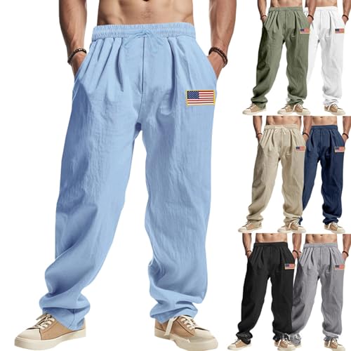 PORCLAY Mens Linen Casual Pants Elastic Waist Drawstring Hip Hop Trousers Wide Leg Yoga Beach 2025 Summer Pants 6