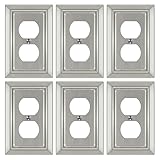 Dyekou Metal Wall Plate for Electrical Outlets, Decorative Brushed Nickel Switch Plates Outlet Cover, Light Switch Cover Plate, 1-Gang Wall Plates (Duplex Outlet, 6 Pack)