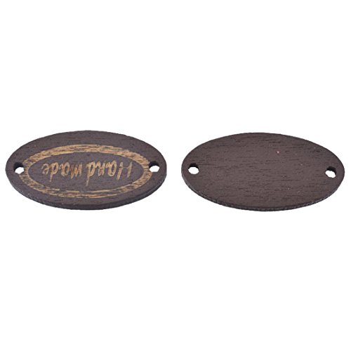 Souarts Brown Handmade Tag Label Wooden Button Connector Sew Scrapbooking Craft Pack of 50pcs