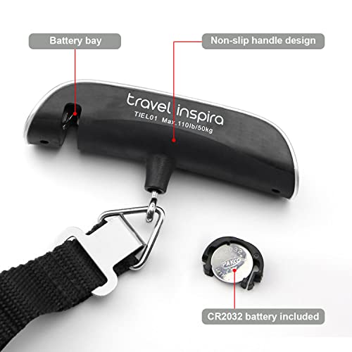 Travel Inspira Luggage Scale, Portable Digital Hanging Baggage Scale For Travel, Suitcase Weight Scale With Rubber Paint, 110 Pounds, Battery Included, Sliver, 2 Pcs #TOP3