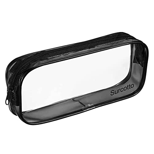Surcotto Clear Pencil Case, 1 PC Transparent Pencil Case for Exams, See Through Pencil Case, 22x4x9 cm, Black | Versatile Storage for Stationery, Toiletries, Makeup, Travel & Office Supplies