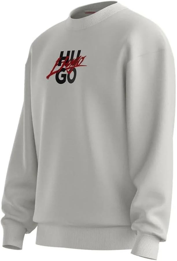 HUGO Script Stack Logo Crewneck Sweatshirt, natural cream, L - Image 5