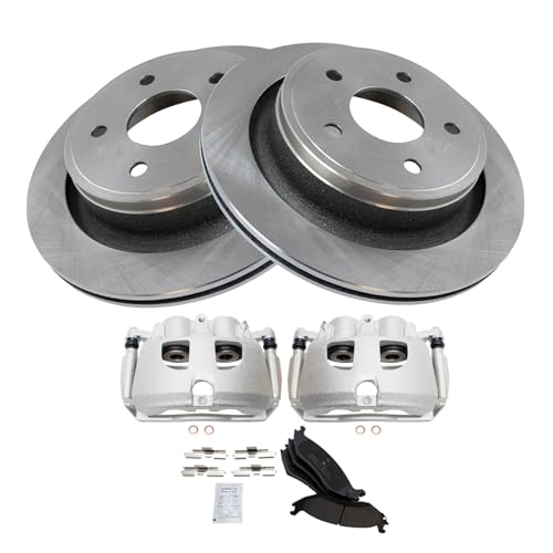 Image of TRQ Rear Brake Pad, Caliper, & Rotor Kit Semi-Metallic Vented Compatible with 2012 Ram 1500