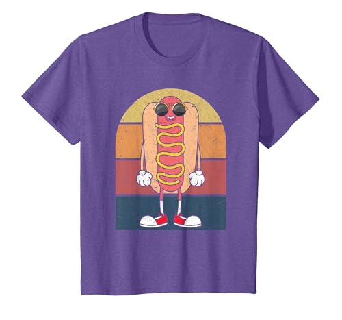Cool Hot Dog Fast Food Sunglasses Weiner Foodie Retro Hotdog T-Shirt, Youth, Purple Heather, Medium