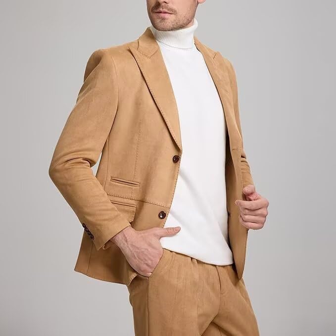 Suit for Men Suede 2 Piece Slim Fit Groomsmen Wedding Formal Tuxedo Suits Casual Velvet Blazer Jacket Dress Pants Sport Coat2
