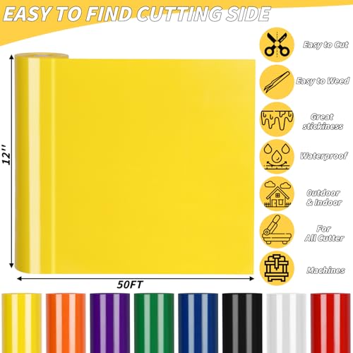Image of Yellow HTV Vinyl Roll 12 inch x 50 FT, Heat Transfer Iron On Vinyl for T-Shirts