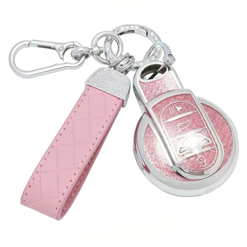 SparkleJoy Coque Clé Voiture TPU avec Porte-Clés en Cuir,Etui Clé Étui Clé Compatible avec BMW Mini Cooper S D SD One F54 F55 F56 F57 F60 R56 R57 R58 R59...