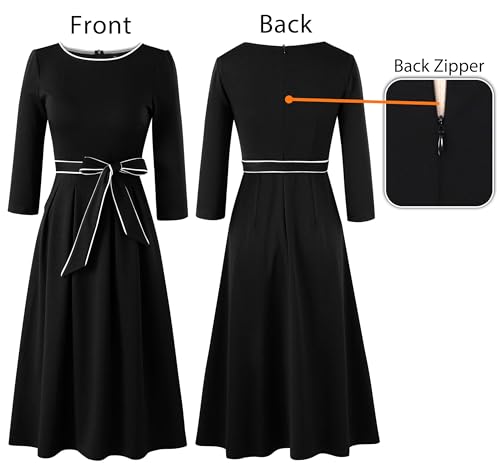 Image of VFSHOW Womens Work Business Casual Church Pockets Belted A-Line Midi Dress