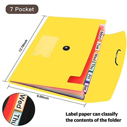 7 Pocket Accordian File Folders, Expanding File Folder A4 Letter Size Paper Portable Document Organizer-Yellow #TOP1