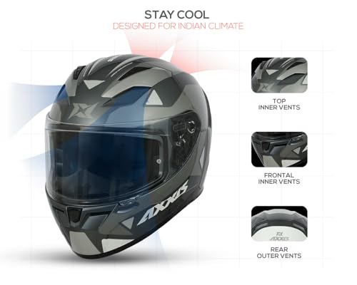 Image of Axxis Segment by MT Group, Seek Full Face Helmet | ISI & DOT Certified | Anti-Scratch Treated Visor | Lightweight Polycarbonate Shell | Enhanced Ventilation for Daily Riding