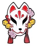 Pinstant Maschera Fox Kitsune giapponese Cherry Blossom Japan Folklore 1.6 "Spilla smaltata, 4,06 cm, smalto, smalto
