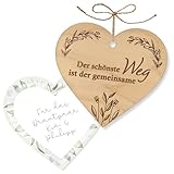 ZUKLA Holzkarte Herzform Weg - 11 x 10 cm - kleines Geschenk zur Hochzeit - Hölzerne Geschenkanhänger - Hochzeitskarte klein - Hochzeitsgeschenke für Brautpaar - Papierkarte enthalten