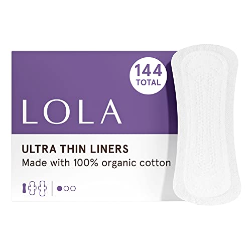 LOLA Ultra Thin Daily Liners, Light Flow Absorbency - 144 Count - Unscented Organic Cotton Topsheet and Core - Hypoallergenic Panty Liners, for Light Leaks or Extra Protection