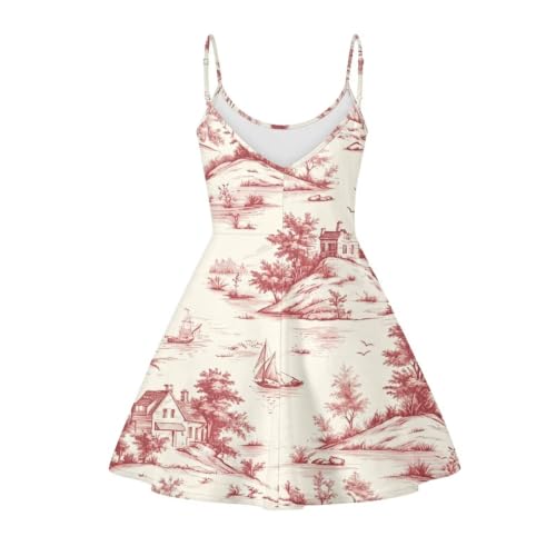 Image of Women's Spaghetti Strap Dress Summer Casual Swing Sundress Girls Beachwear Swing Mini Dress