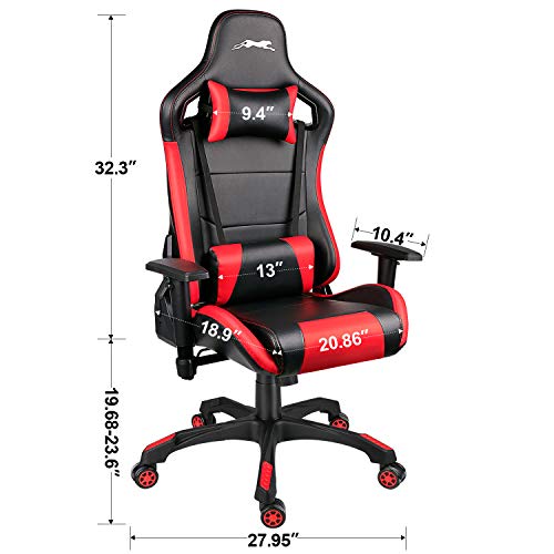 Leopard Gaming Chair, High Back PU Leather Office Chair, Adjustable Video Gaming Chairs, Swivel Racing Chair with Adjustable Armrest (Black/Red) — view 3