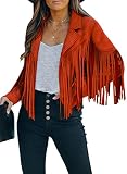 FARYSAYS Womens Cropped Fringe Suede Faux Leather Motorcycle Jackets Fashion Oversized Plus Size Jac