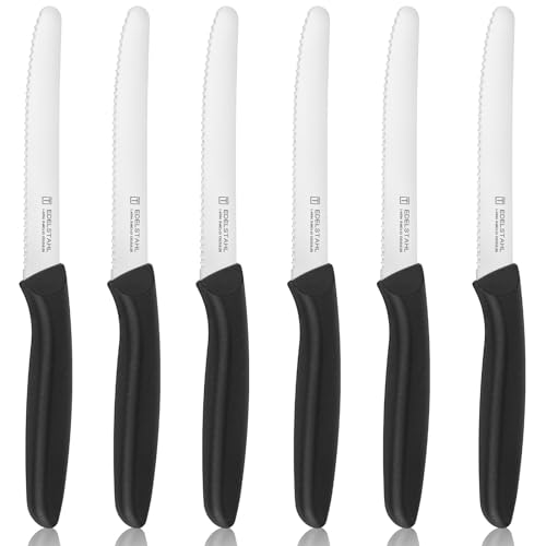 targzier Tomato Knives,Sharp Serrated Kitchen Knives Set of 6,Stainless Steel Dinner Knife,Small Utility Knives Dishwasher-Safe,Rustproof,Wavy Edge Knife of Cutting Tamatoes,Vegetables,Fruit